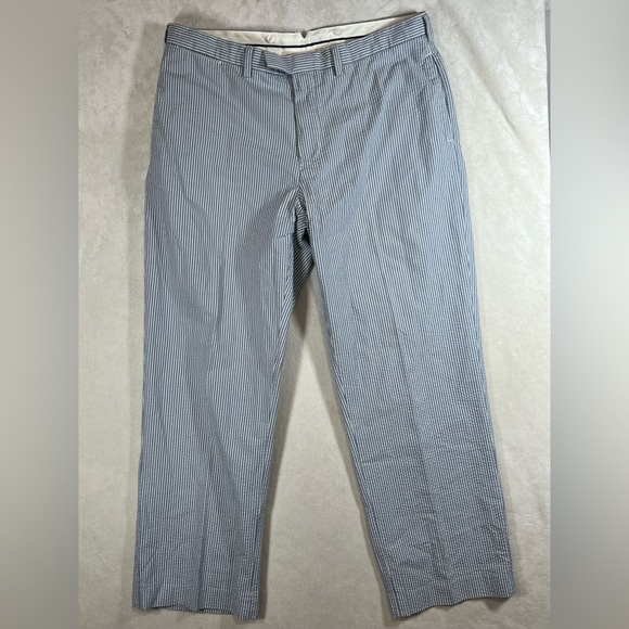 Polo Ralph Lauren 38W 30L Blue Striped Seersucker Chino Pants Summer Classy - Picture 1 of 9